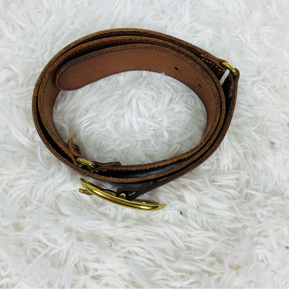 TALBOTS brown 100% genuine leather brass buckle belt size medium - Picture 10 of 17
